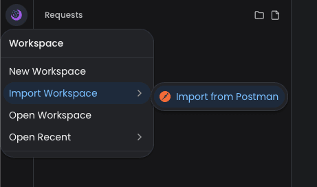 Import from Postman Menu