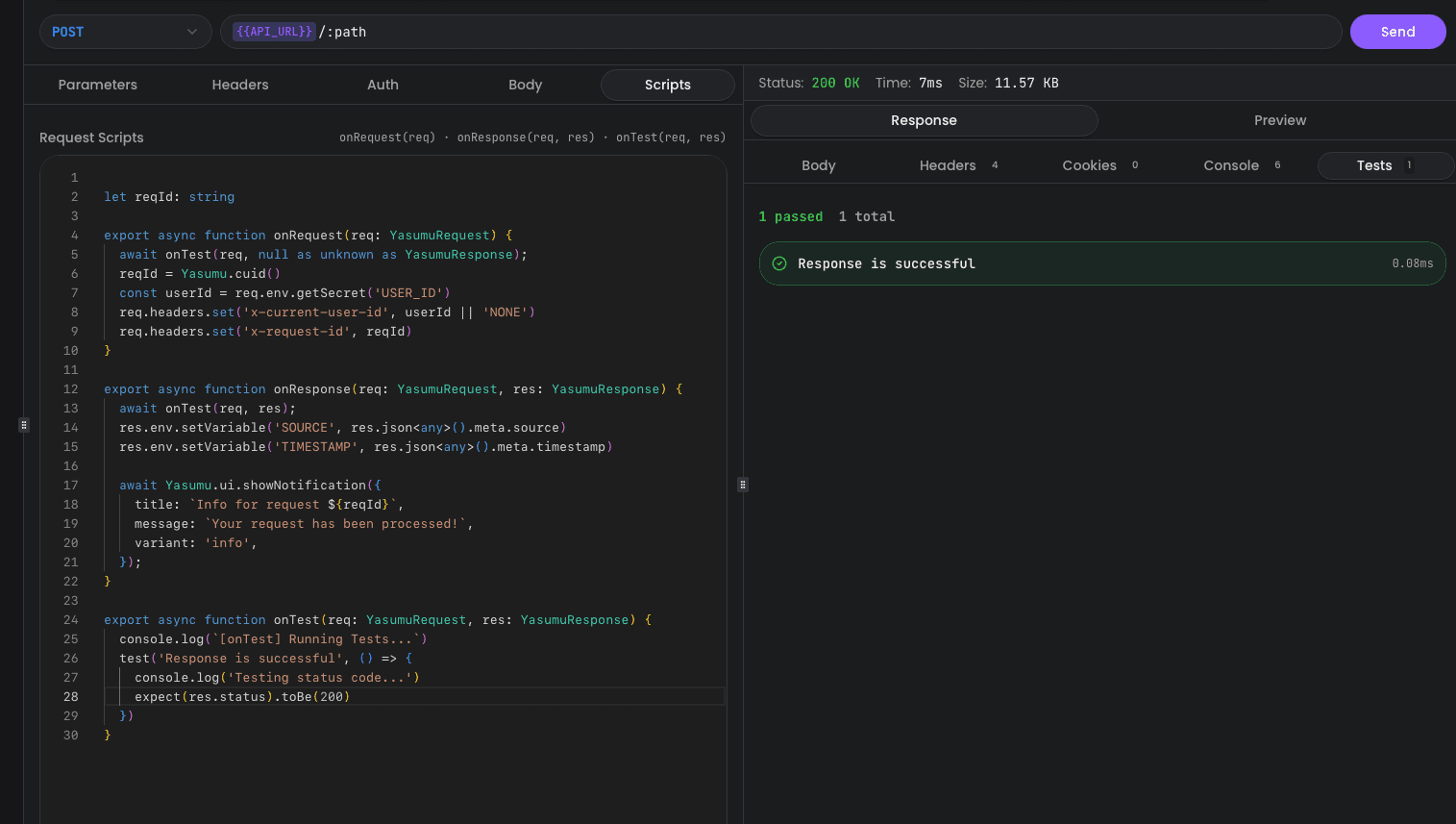 Test results view showing passed tests
