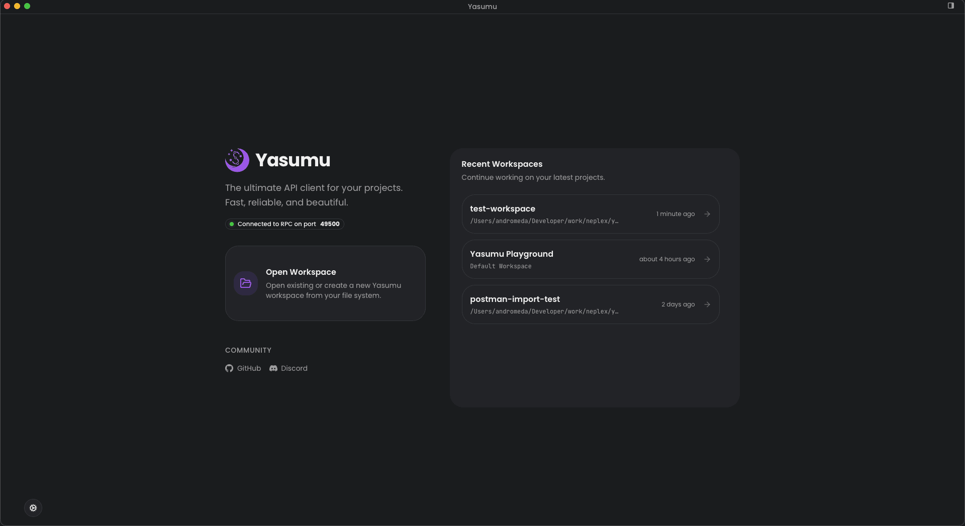 Yasumu Home Screen
