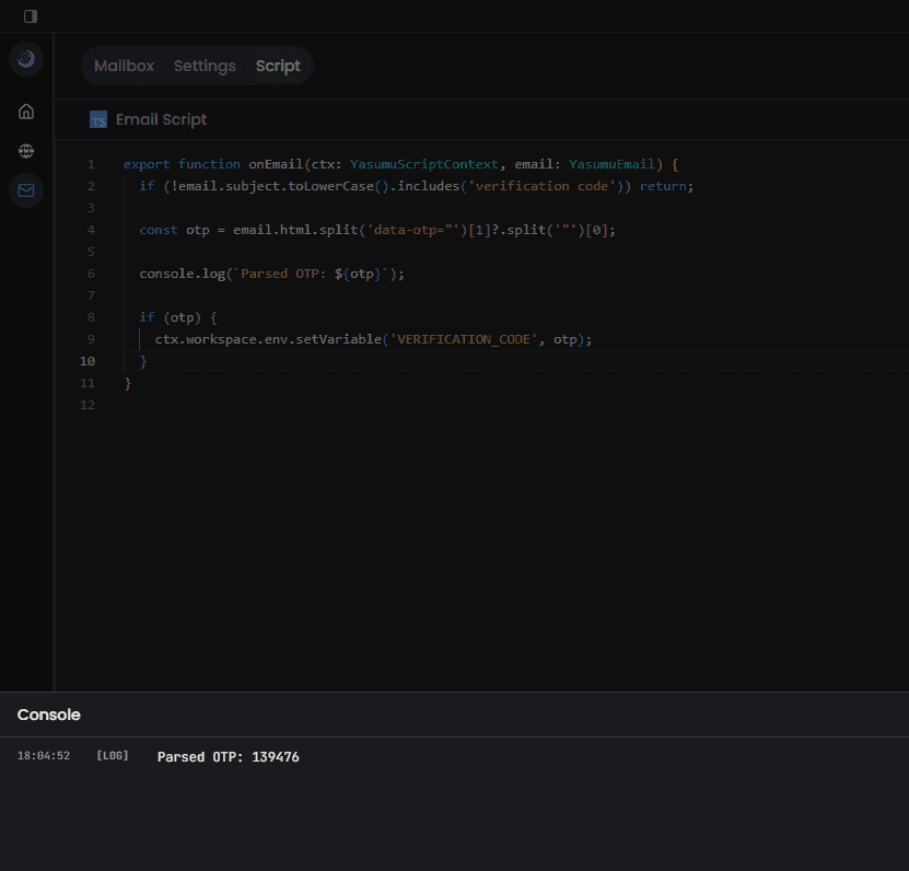 Email Script Console